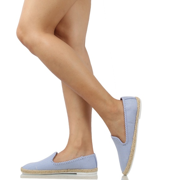 Blue Stripe Espadrille Loafer Slip On Shoes - Picture 5 of 6